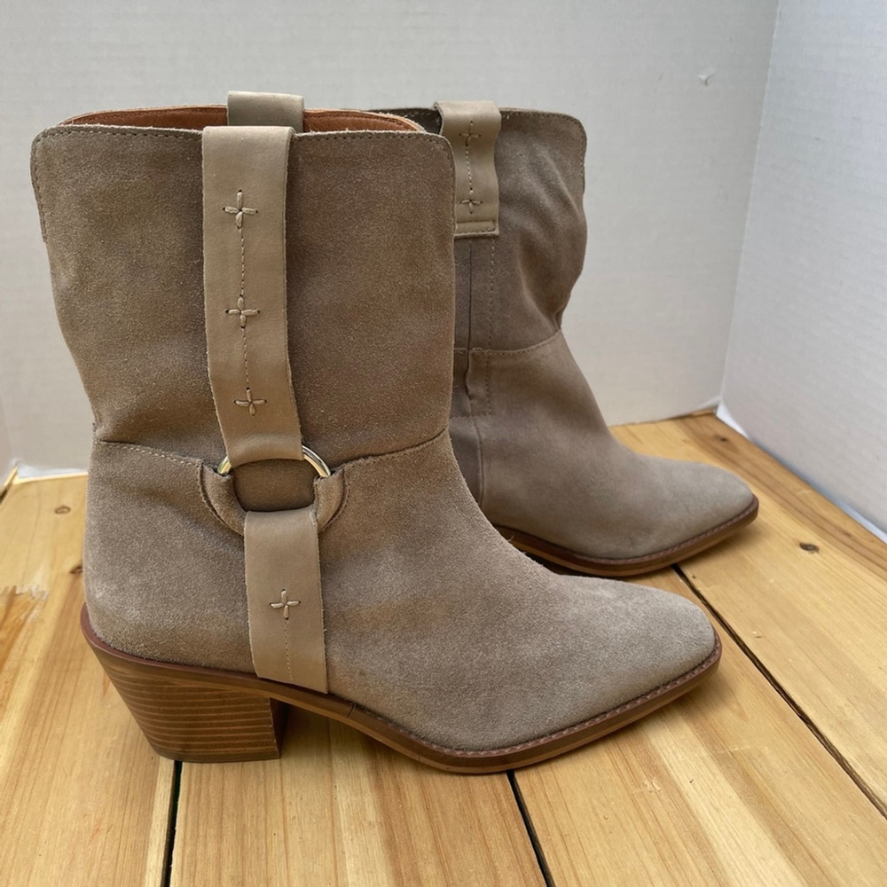 Lucky Brand Taupe Suede Heeled Boots